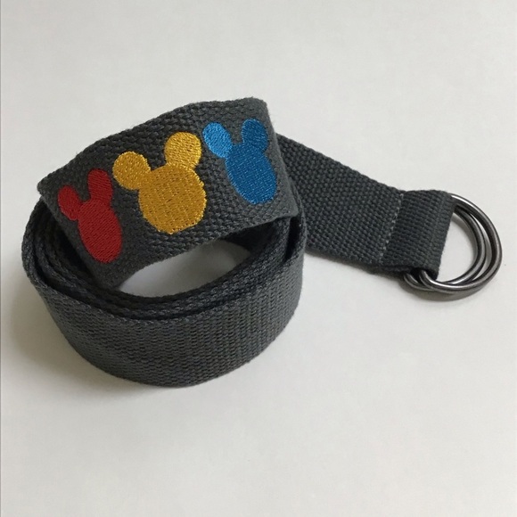 Disney Mickey Mouse Ears Embroidered Adult Belt SZ 42 XL Dark Gray D Ring Canvas - Picture 1 of 7